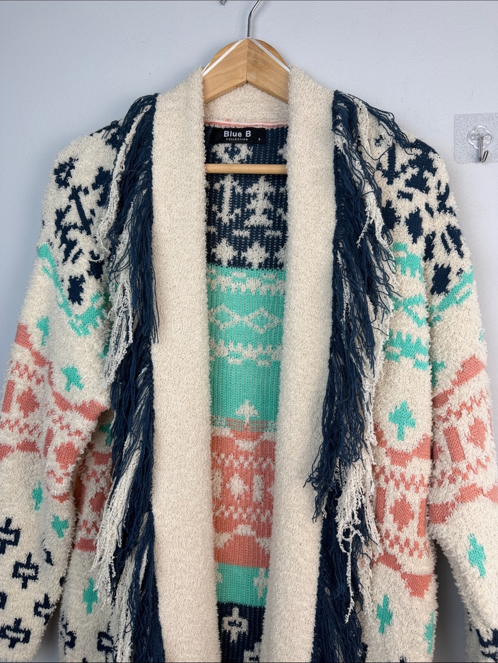 Blue B Cozy Aztec Cardigan Blanket Sweater Oversized Small Long Length Bohemian - Picture 4 of 16